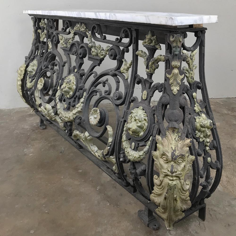 French Napoleon III Period Cast Iron Marble-Top Console For Sale