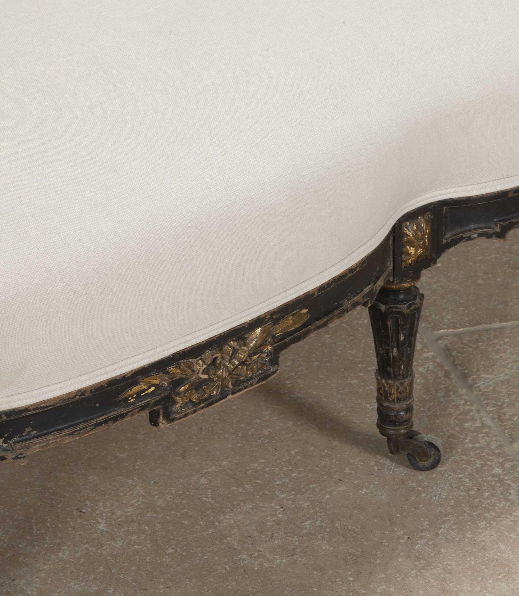 Linen Napoleon III Period Ebonised Canape For Sale