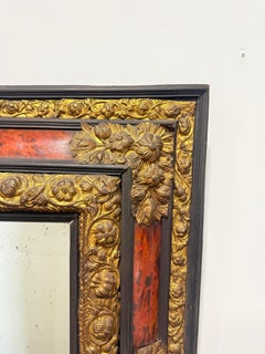 Napoleon III Period, Embossed Brass and Faux Tortoiseshell Ebonized Mirror