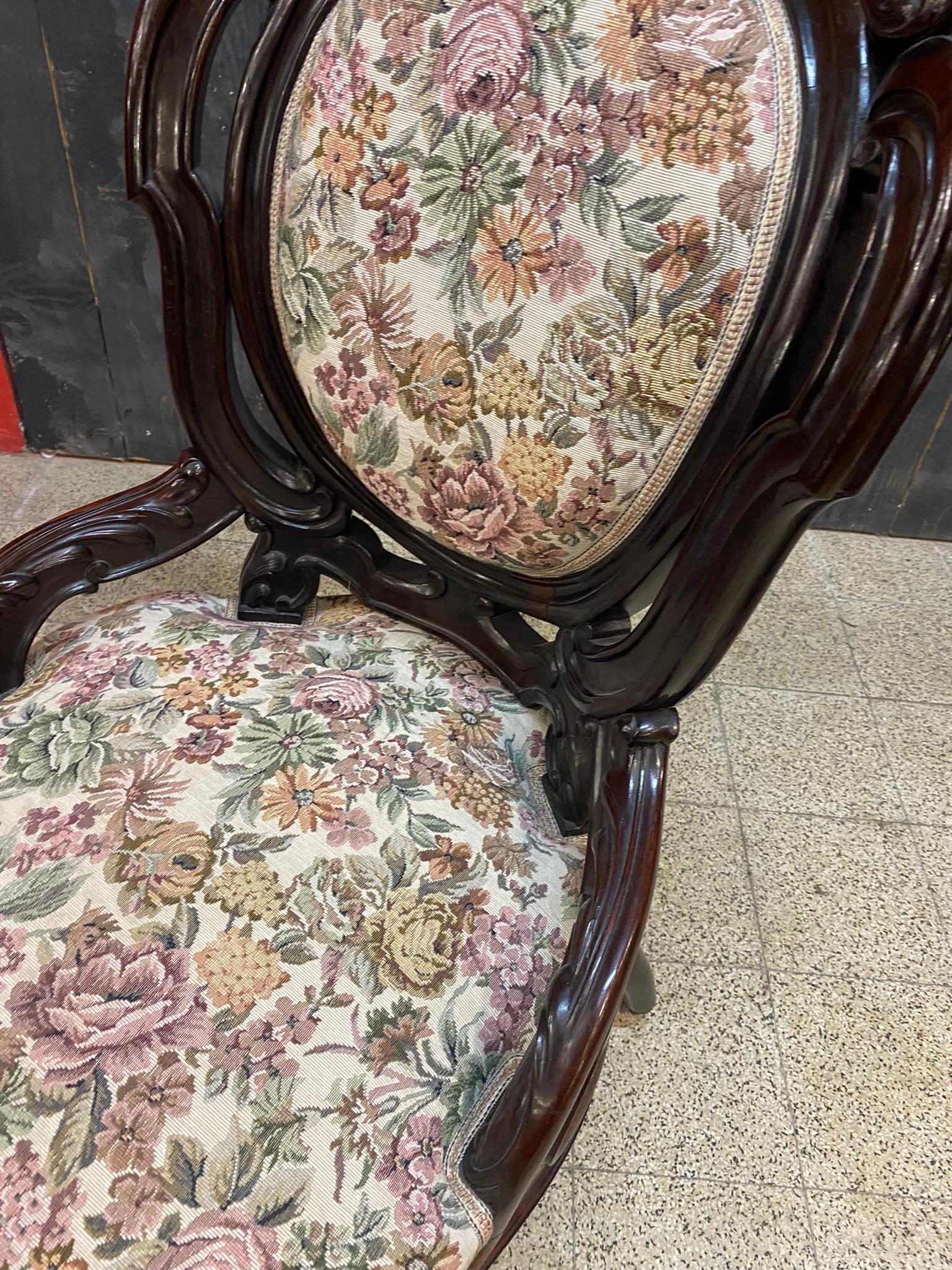 Walnut Napoleon III Period Fireside Chair, Fully Restored For Sale