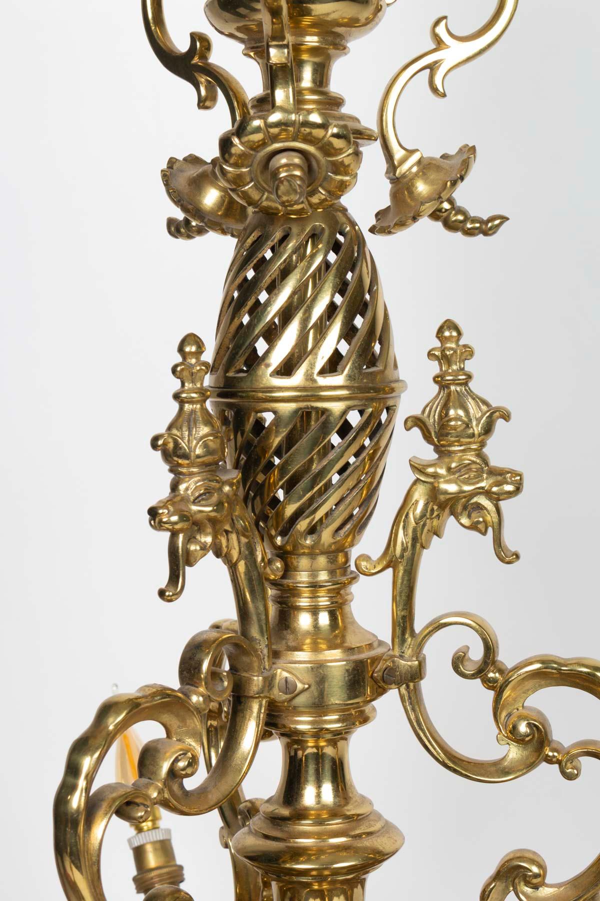 Français Lustre en bronze doré d'époque Napoléon III:: 6 Lumières en vente