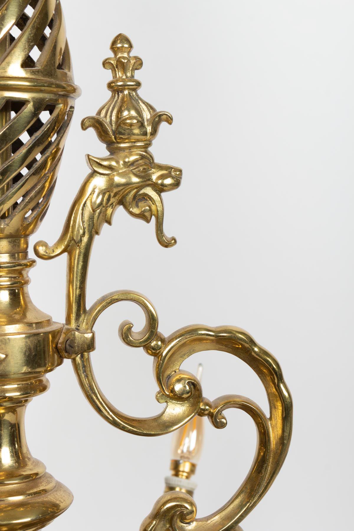 Lustre en bronze doré d'époque Napoléon III:: 6 Lumières Bon état - En vente à Saint-Ouen, FR