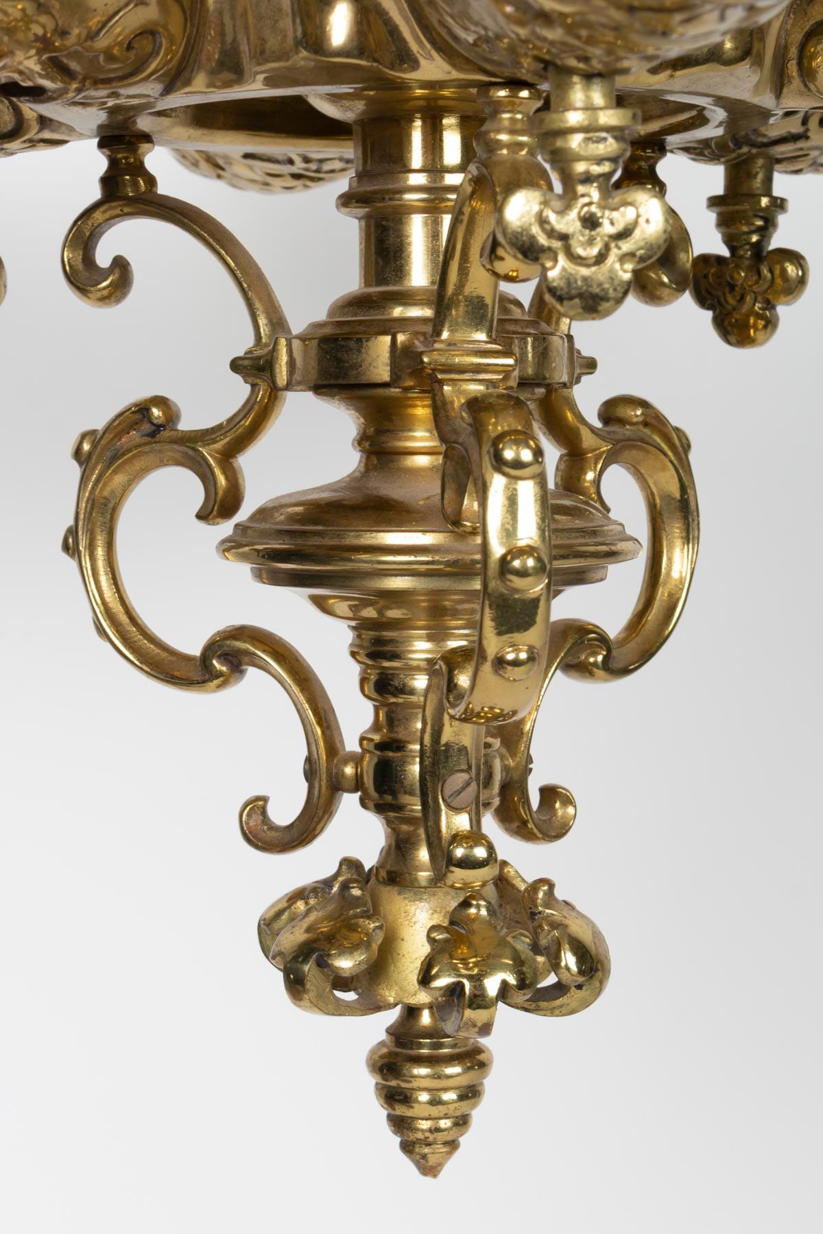 XIXe siècle Lustre en bronze doré d'époque Napoléon III:: 6 Lumières en vente