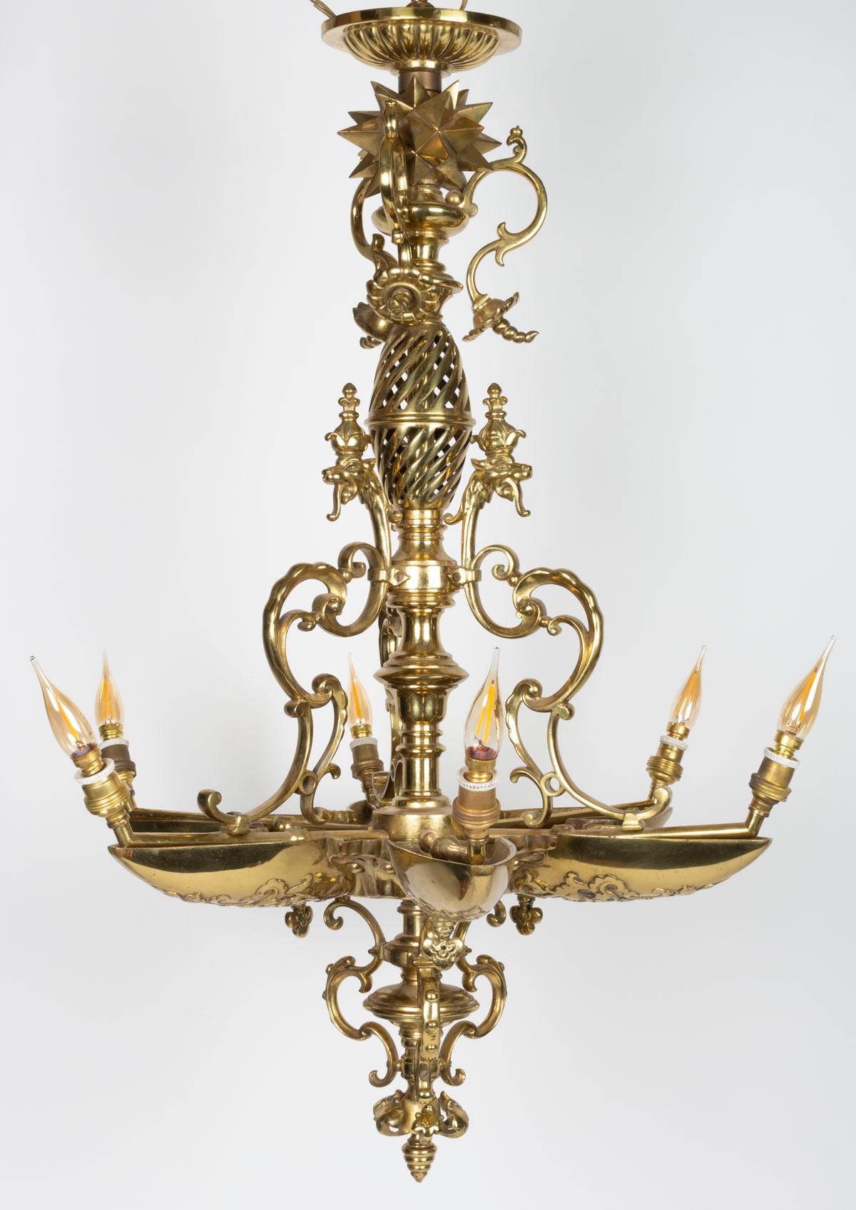 Napoleon III Period Gilded Bronze Chandelier, 6-Light In Good Condition For Sale In Saint-Ouen, FR