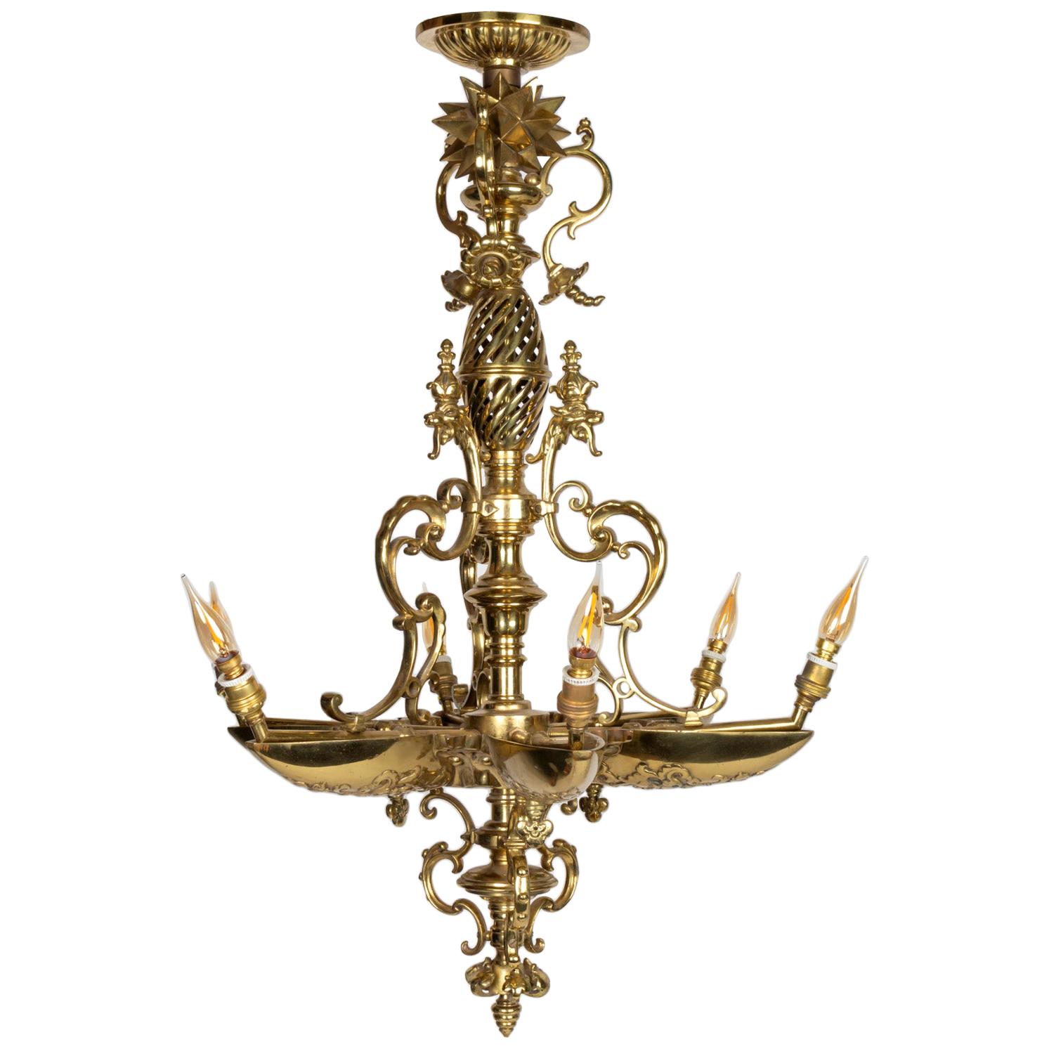 Lustre en bronze doré d'époque Napoléon III:: 6 Lumières en vente