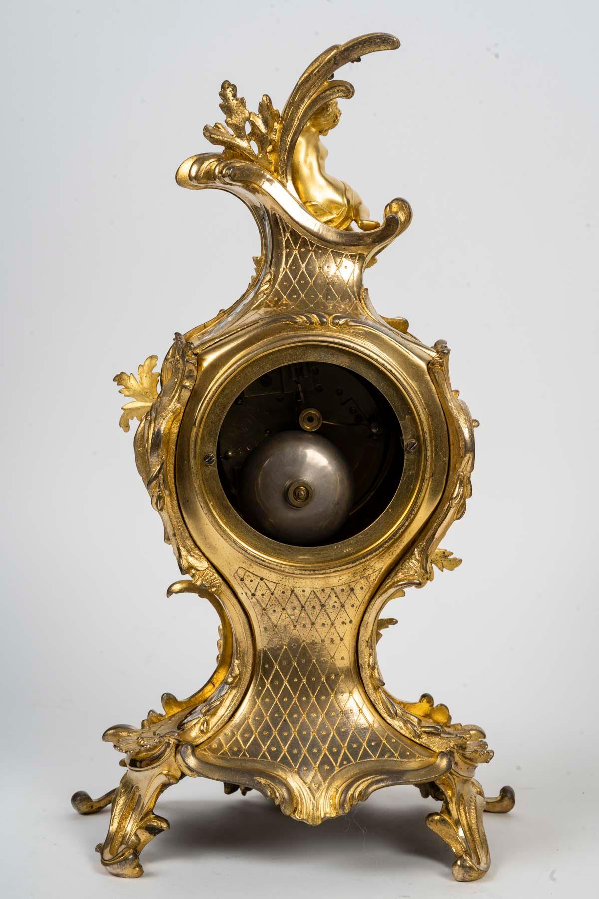 Napoleon III Period Gilt Bronze and Enamelled Mantel Set, 19th Century. For Sale 4