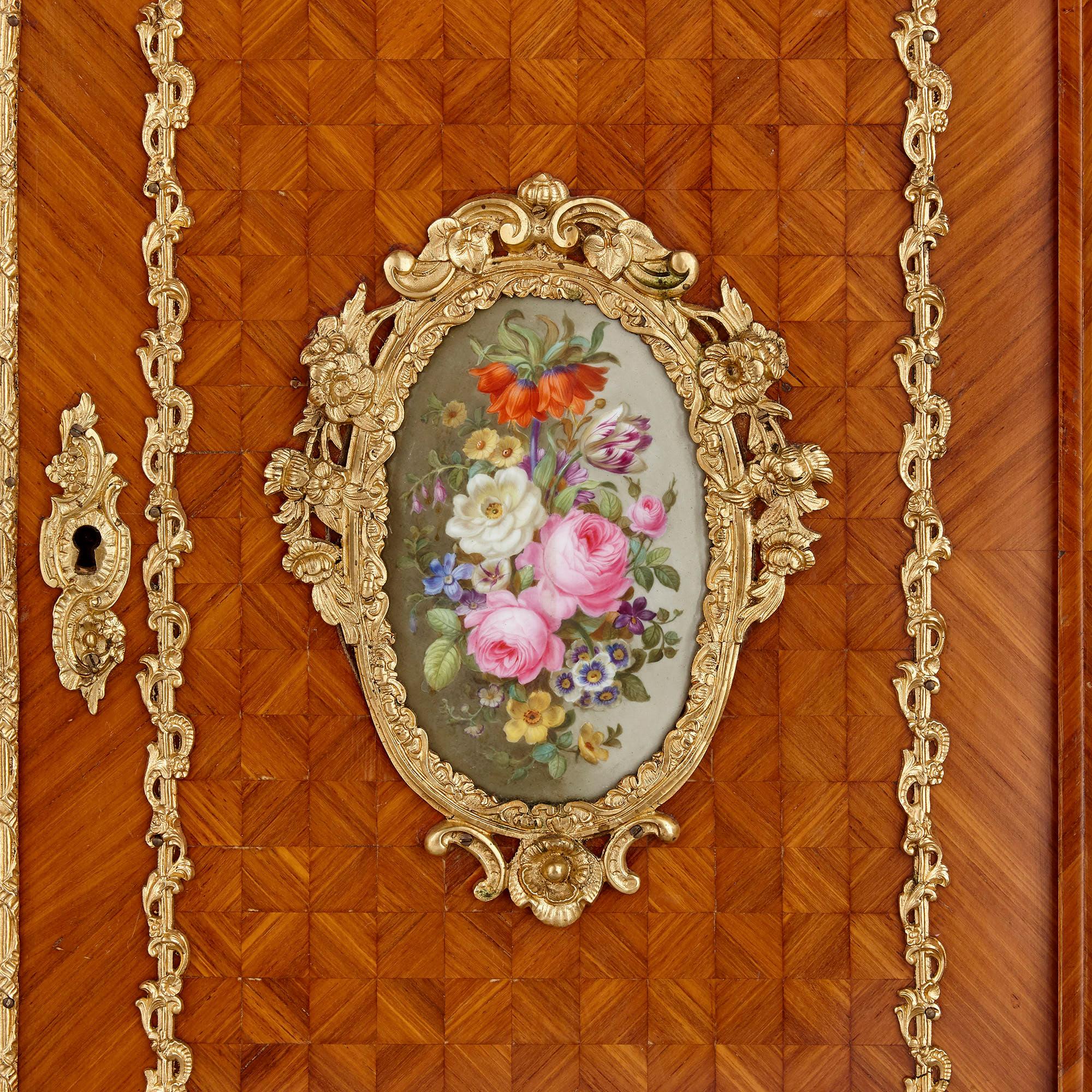 French Napoleon III Period Gilt Bronze and Porcelain Mounted Cabinet by Louis Grade For Sale