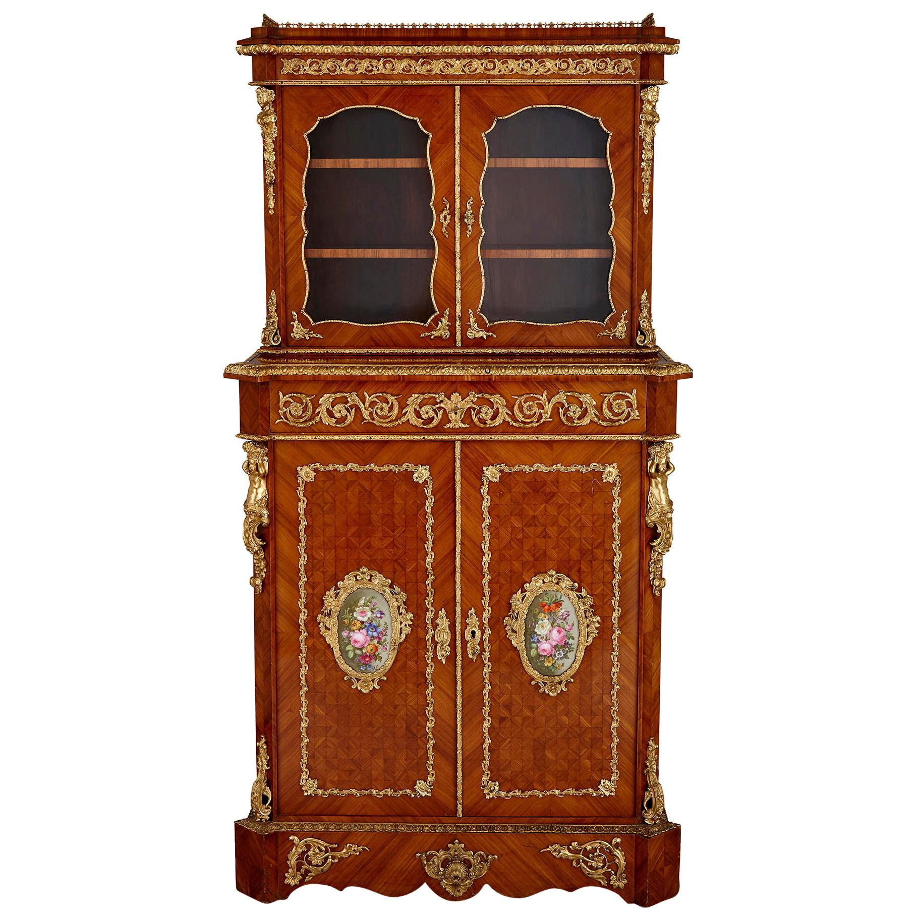 Napoleon III Period Gilt Bronze and Porcelain Mounted Cabinet by Louis Grade For Sale