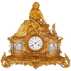 Napoleon III Period Gilt Bronze and Sèvres Style Porcelain Mantel Clock