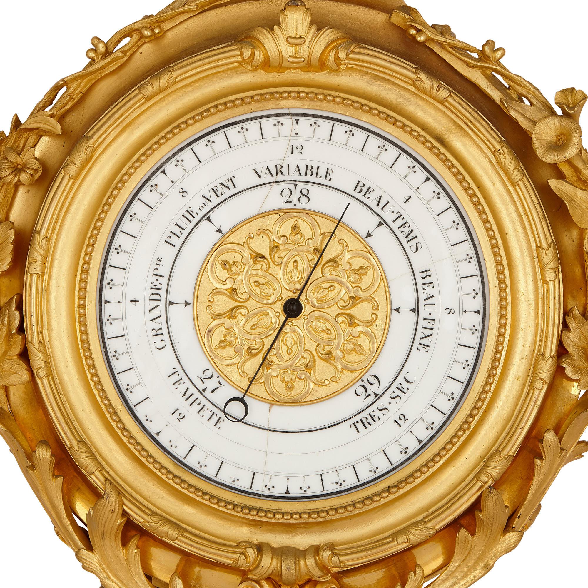 19th Century Napoleon III Period Gilt Bronze Clock and Barometer, Attributed to Raingo Frères For Sale