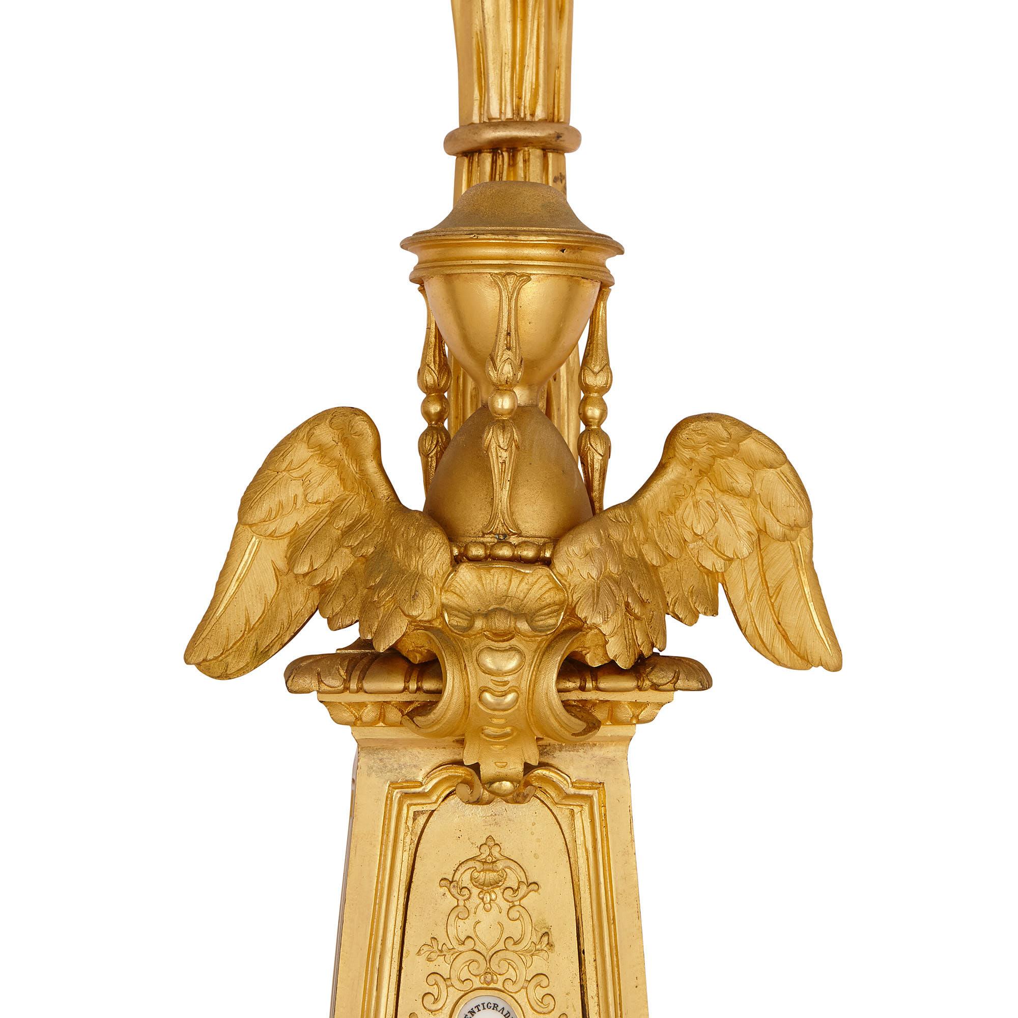 Bronze Horloge et baromètre en bronze doré d'époque Napoléon III, attribués à Raingo Frères en vente