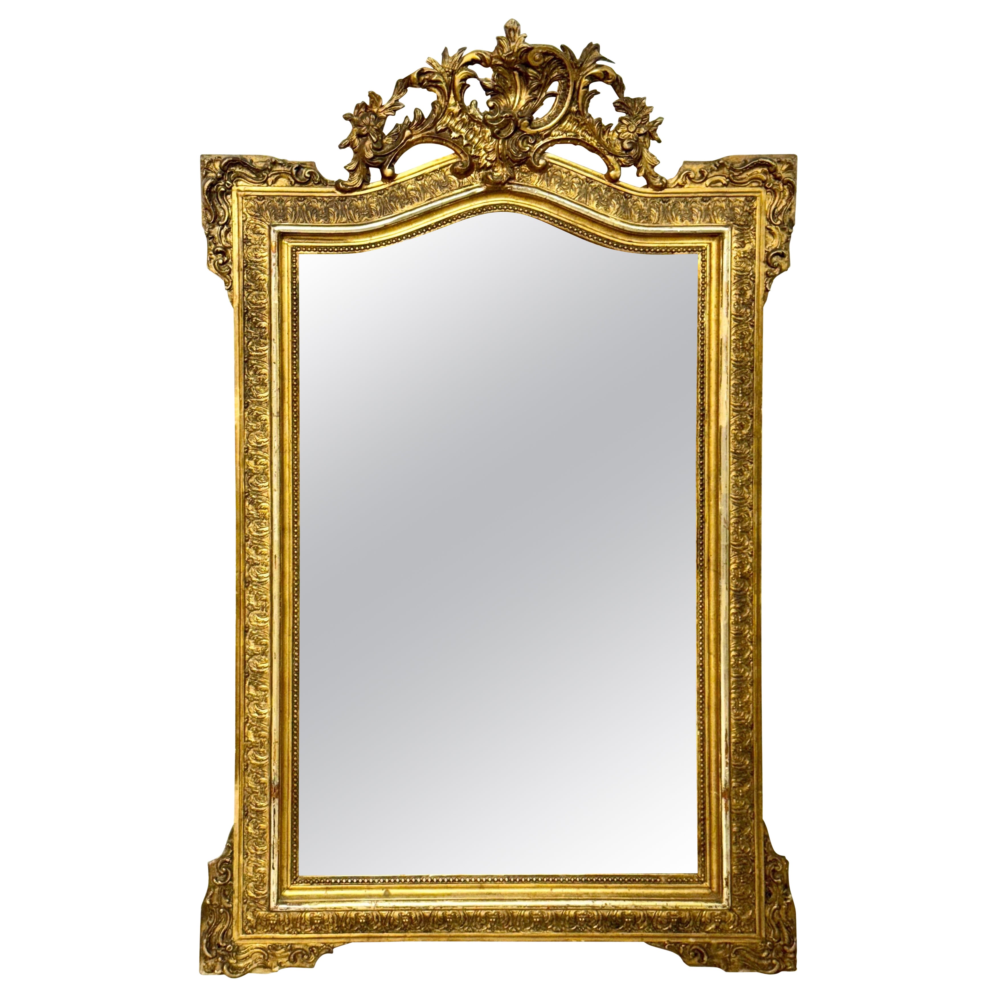 Napoleon III Period Giltwood Mirror with Ornate Crest, 19th Century