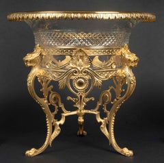 Napoleon III Period Mantel Set in Gilt Bronze and Cut Crystal.
