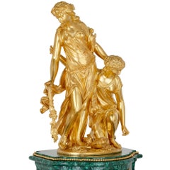 Ensemble d'horloges néoclassiques d'époque Napoléon III en malachite et bronze doré de Picard