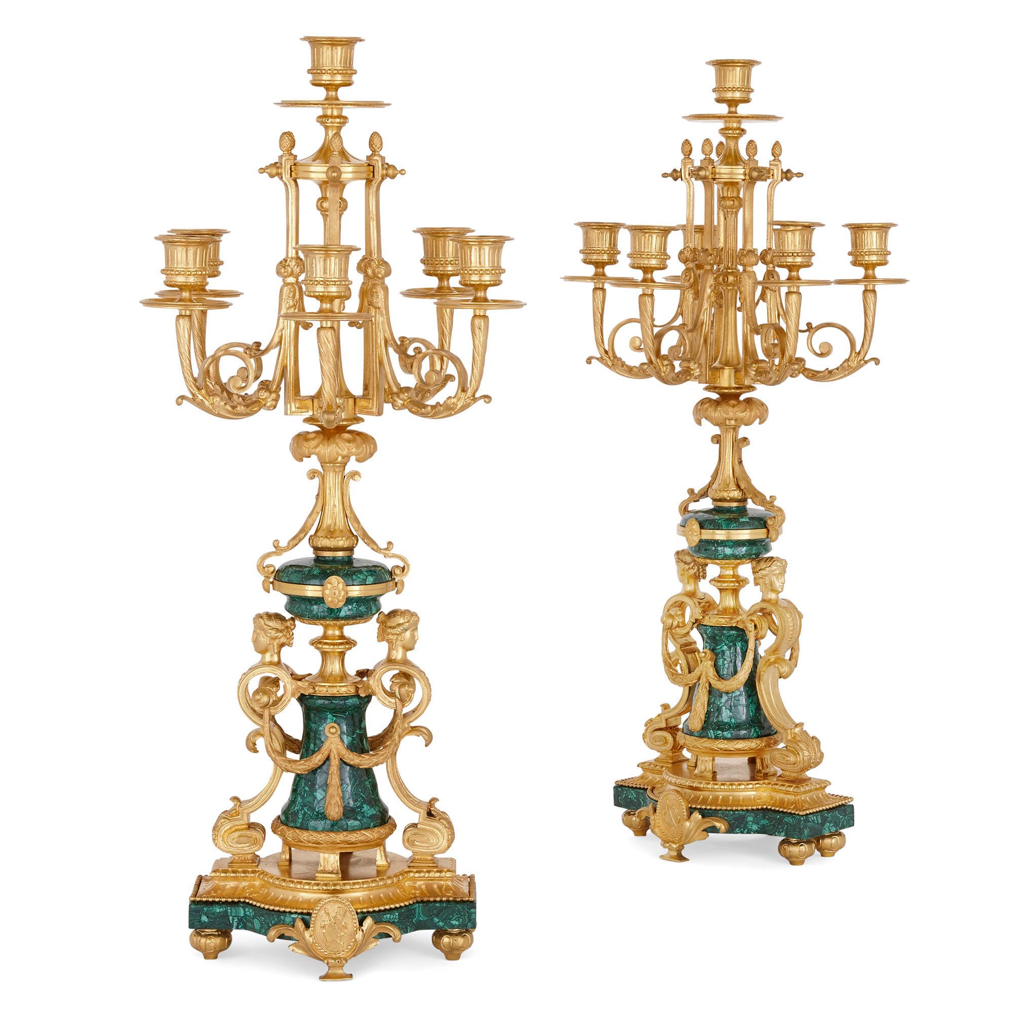 Enamel Napoleon III Period Neoclassical Style Three-Piece Clock Set For Sale