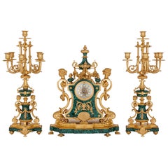 Antique Napoleon III Period Neoclassical Style Three-Piece Clock Set