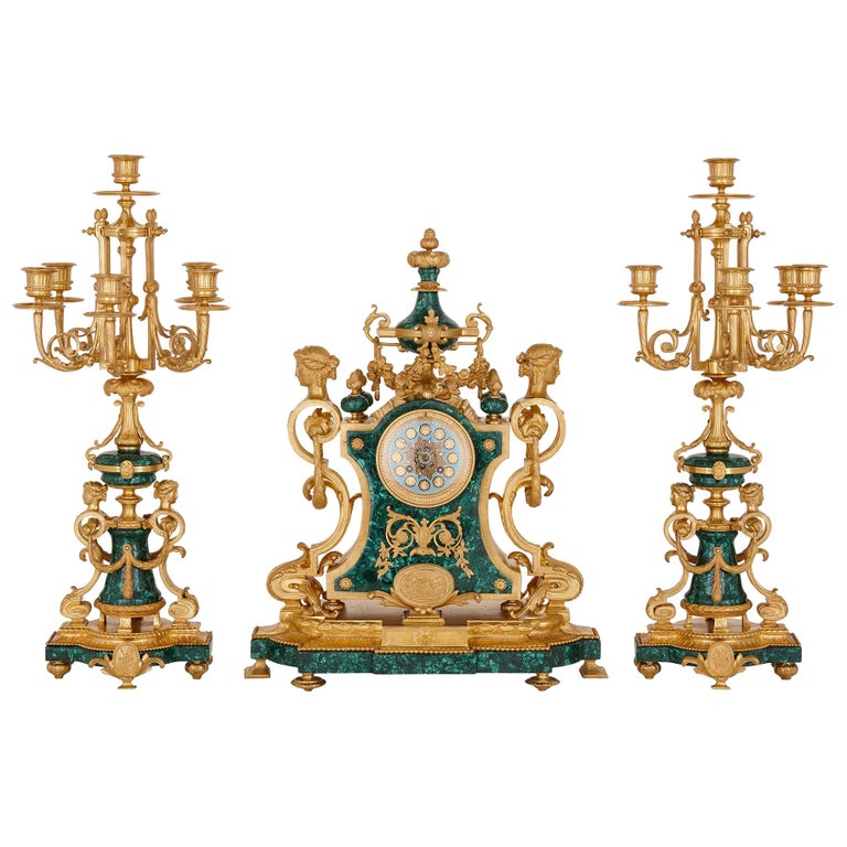 Napoleon III Period Neoclassical Style Three-Piece Clock Set For Sale