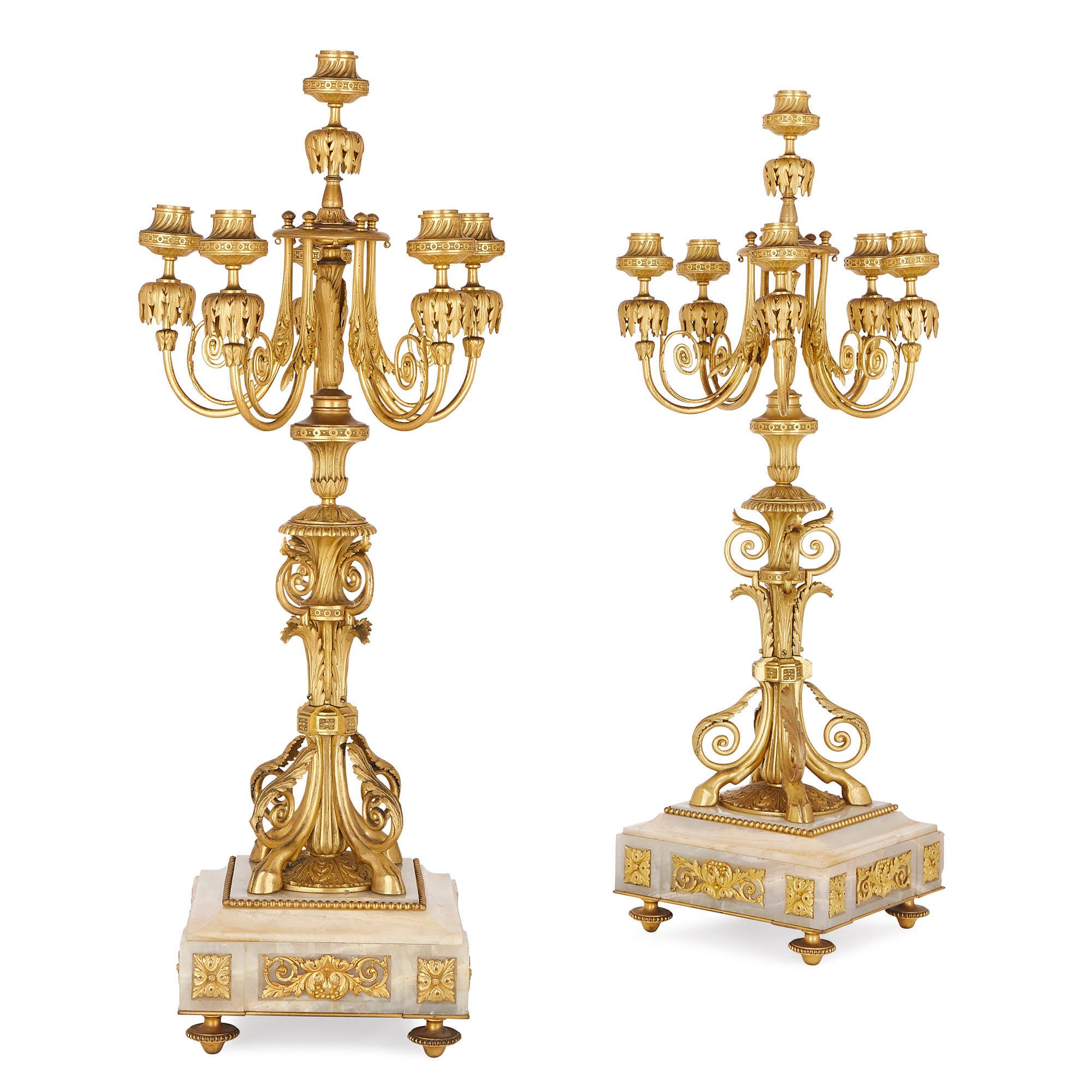 Napoleon III Period Onyx and Gilt Bronze Clock Set In Good Condition For Sale In London, GB