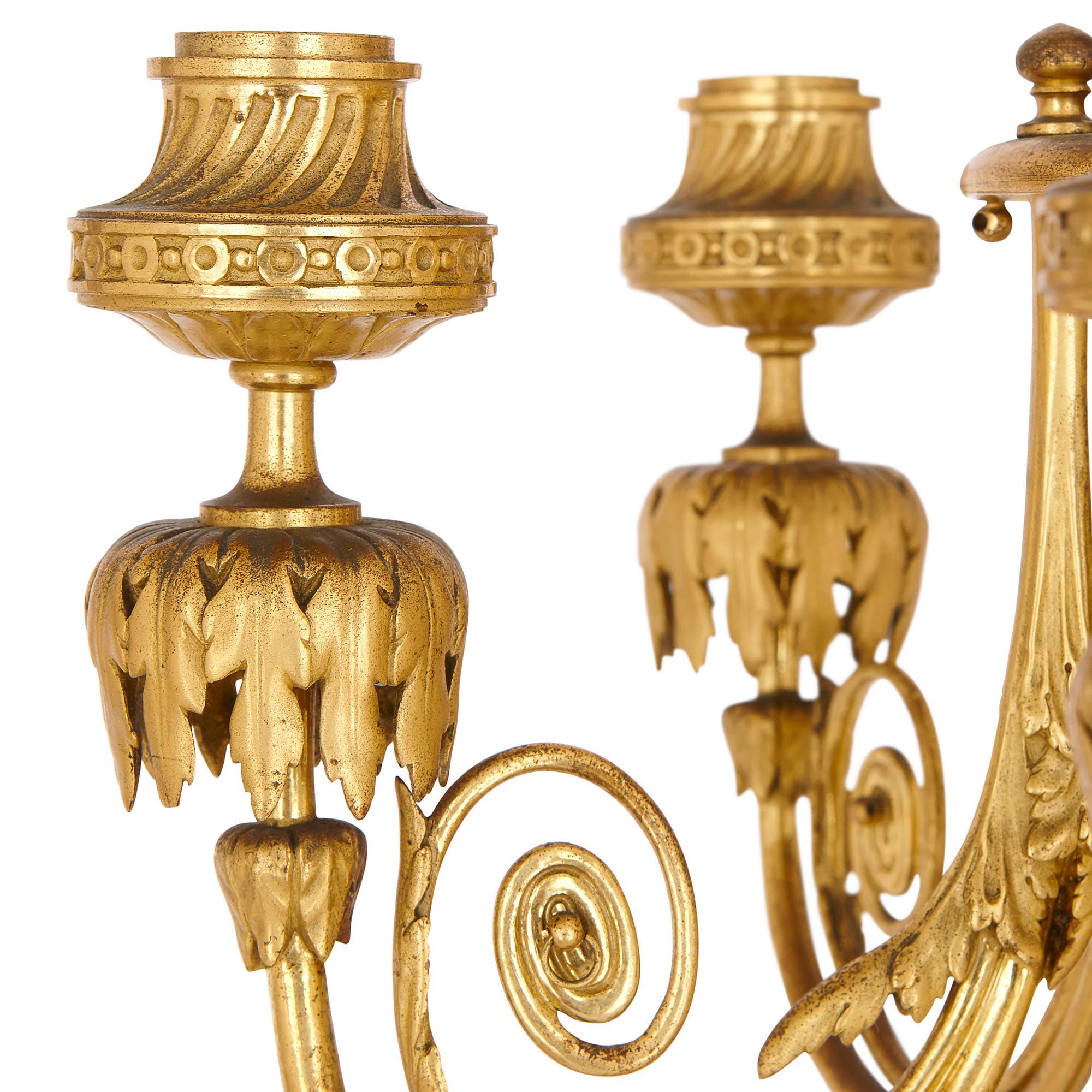 19th Century Napoleon III Period Onyx and Gilt Bronze Clock Set For Sale
