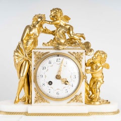 Garniture de cheminée en bronze doré et marbre d'époque Napoléon III, XIXe siècle.