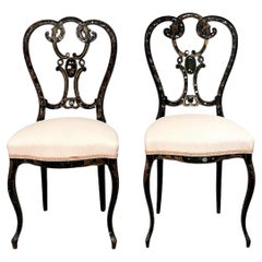 Napoleon III Period Pair of Ebonized Wood Opera Chairs