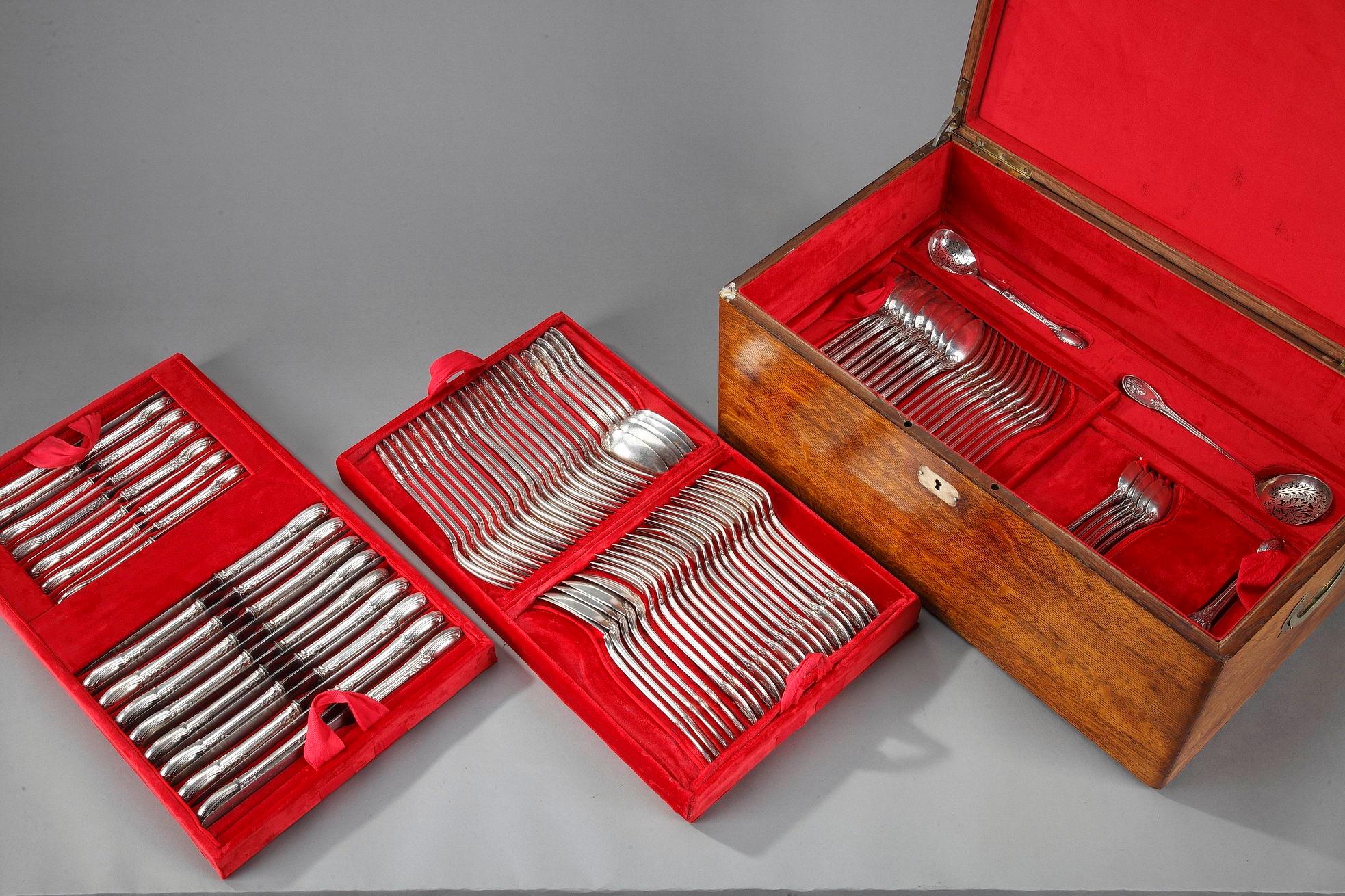 French Napoleon III-Period Silver Flatware Service by Odiot