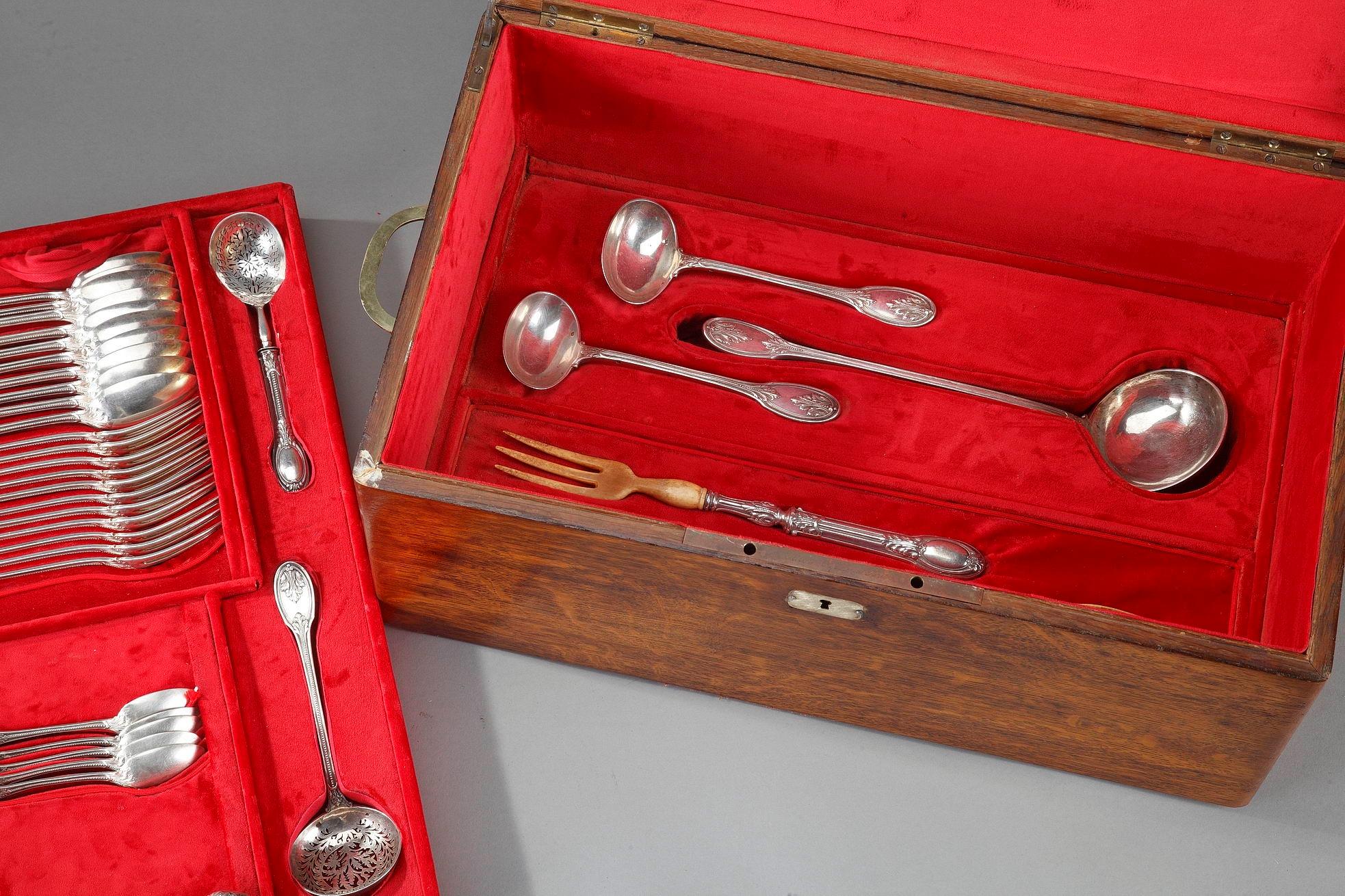 Sterling Silver Napoleon III-Period Silver Flatware Service by Odiot