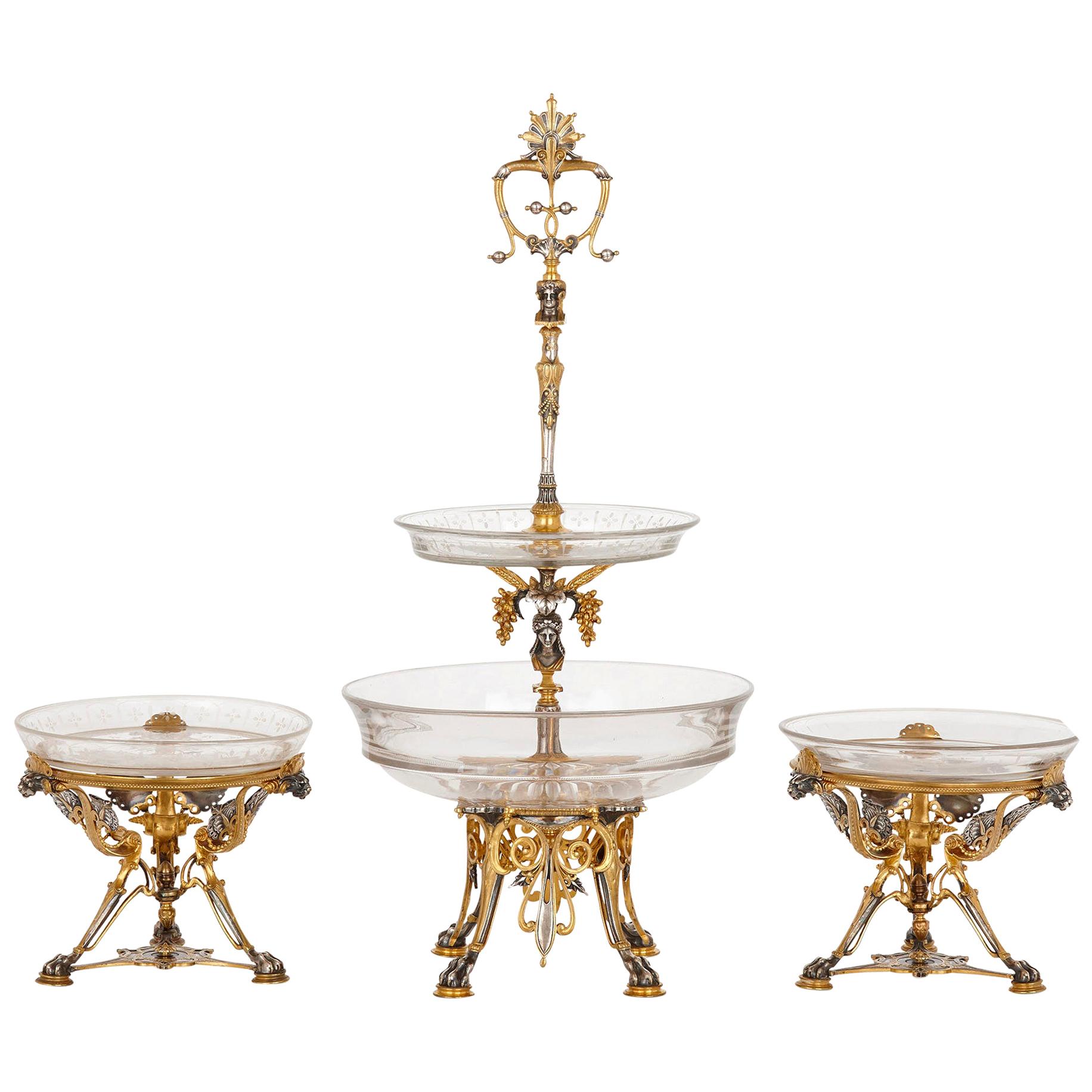 Napoleon III Period Silvered and Gilt Bronze Centerpiece Garniture by Picard