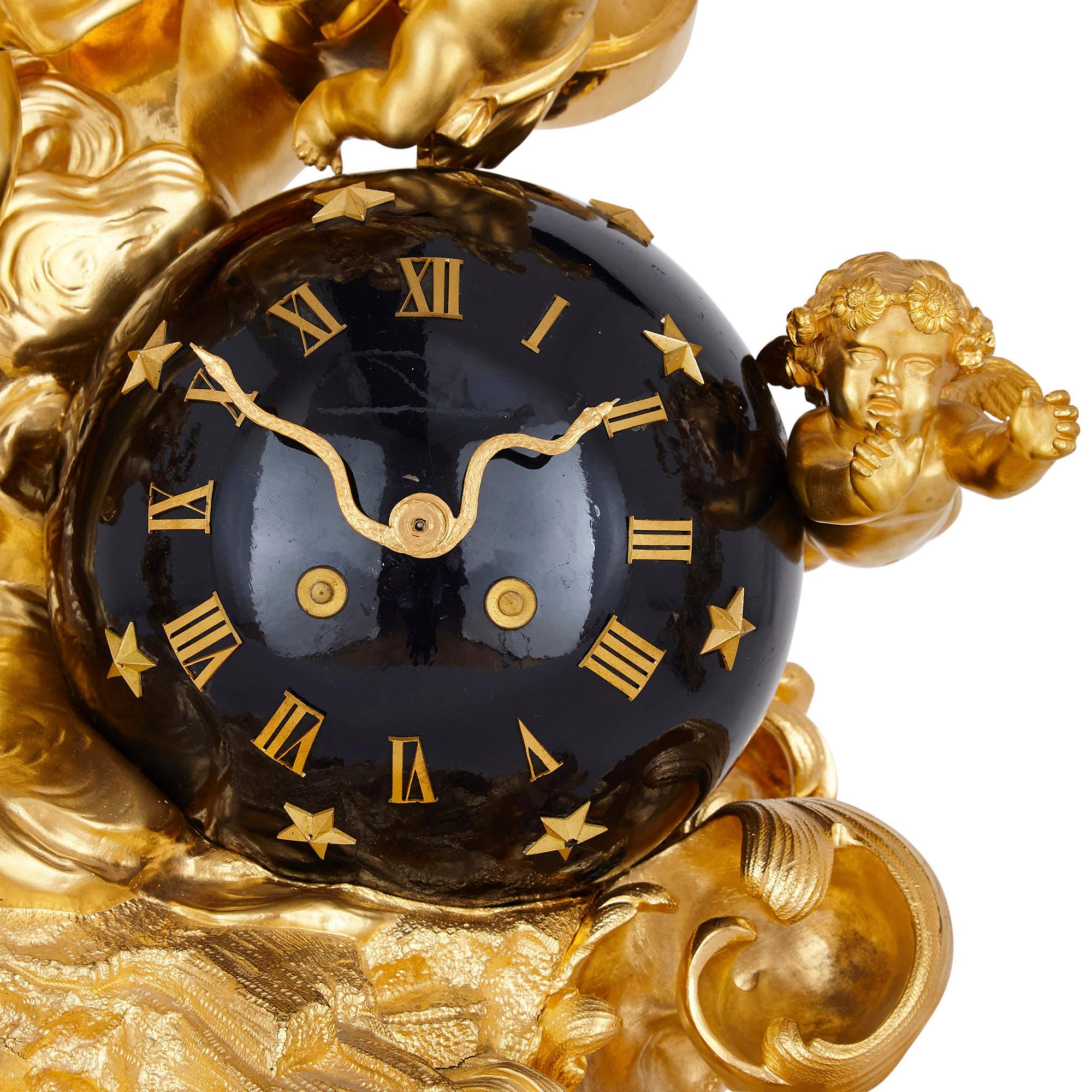 Napoleon III Period Three-Piece Gilt Bronze Clock Set by Lerolle Frères In Good Condition For Sale In London, GB