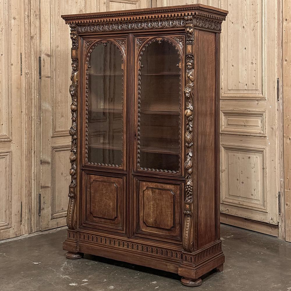 Hand-Carved Napoleon III Period Walnut Bookcase For Sale