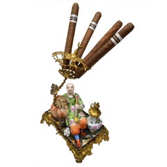 Napoleon III Porcelain and Gilt Metal Chinoiserie Cigar Holder and Presenter
