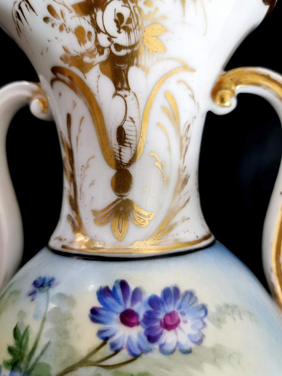 Napoleon III Porcelain de Paris French Pair of Vases Hand Painted 4