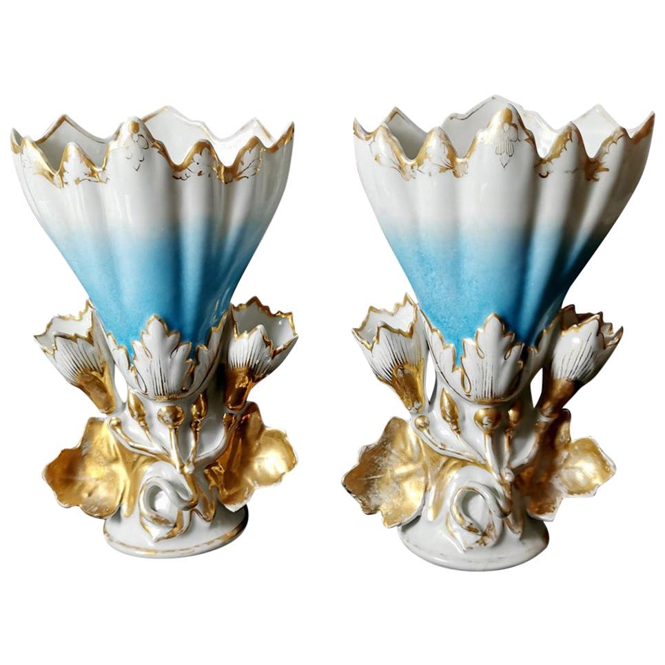 Napoleon III Porcelain De Paris Pair of French Wedding Vases for Church