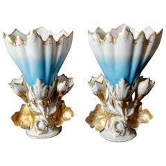 Napoleon III Porcelain De Paris Pair of French Wedding Vases for Church