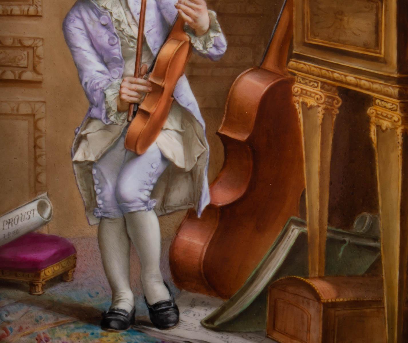 Painted Napoleon III Porcelain Painting, 19th Century, Violin Player