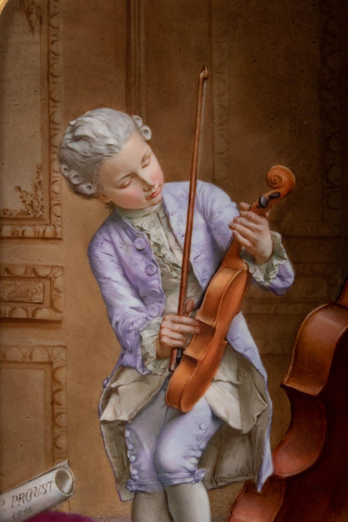 Napoleon III Porcelain Painting, 19th Century, Violin Player In Good Condition In Saint-Ouen, FR