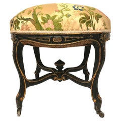 Napoleon III Pouf On Casters in Black Painted and Gilded Wood 19th Century