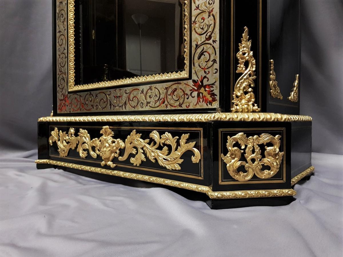 Blackened Napoleon III Rare Bookcase Cupboard Cabinet in Boulle Marquetry, France