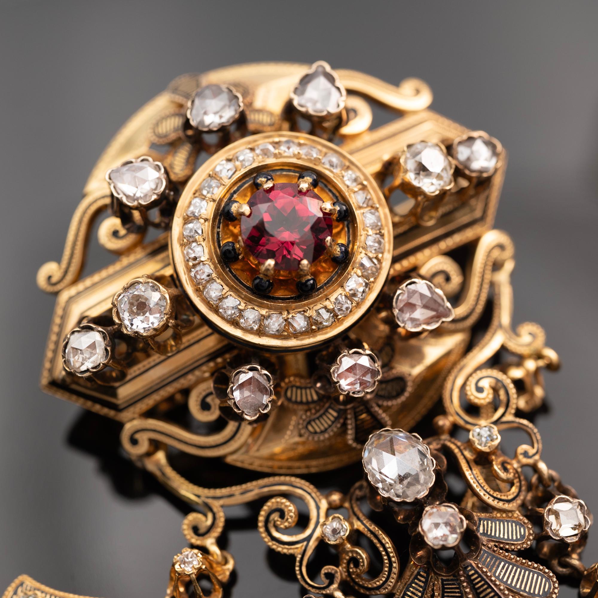 Napoleon III Rhodolite Garnet & Diamond Brooch Napoleón III en venta