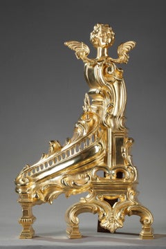 Napoleon III Rocaille-Style Ormolu Bronze Fireplace Andirons