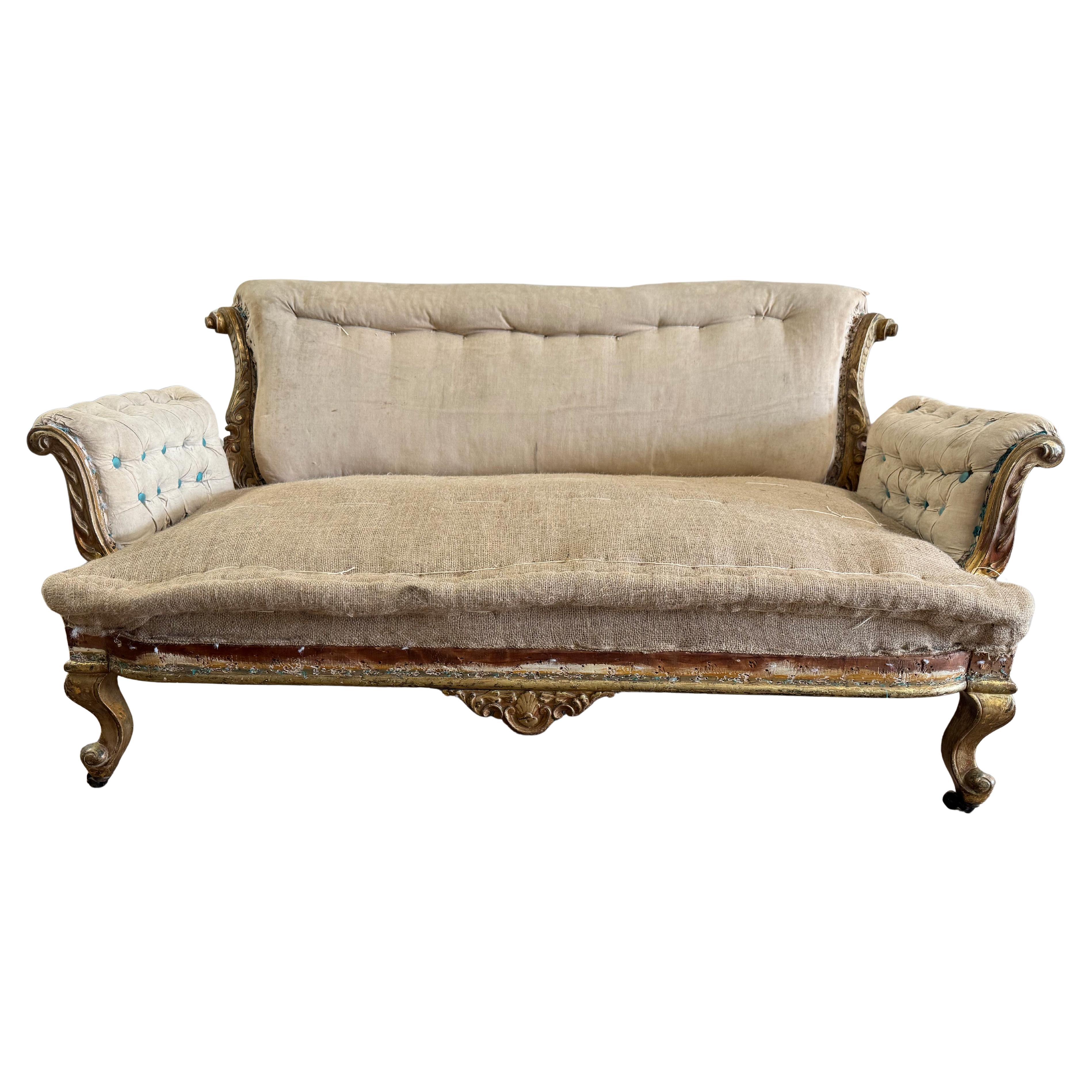 Napoleon III Rococo Revival Giltwood Settee For Sale