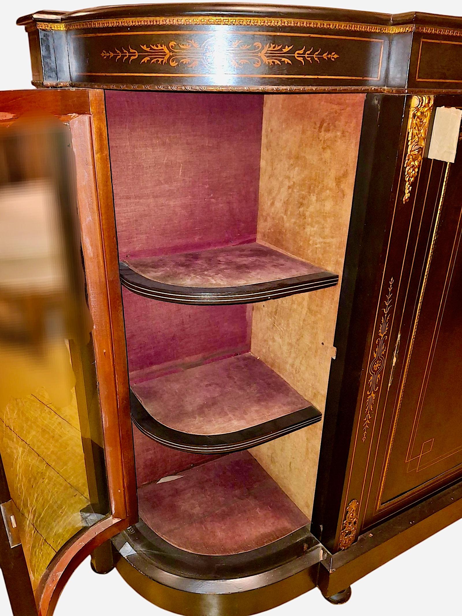 Brass Napoleon III Second Empire Ebonized and Inlaid Credenza For Sale