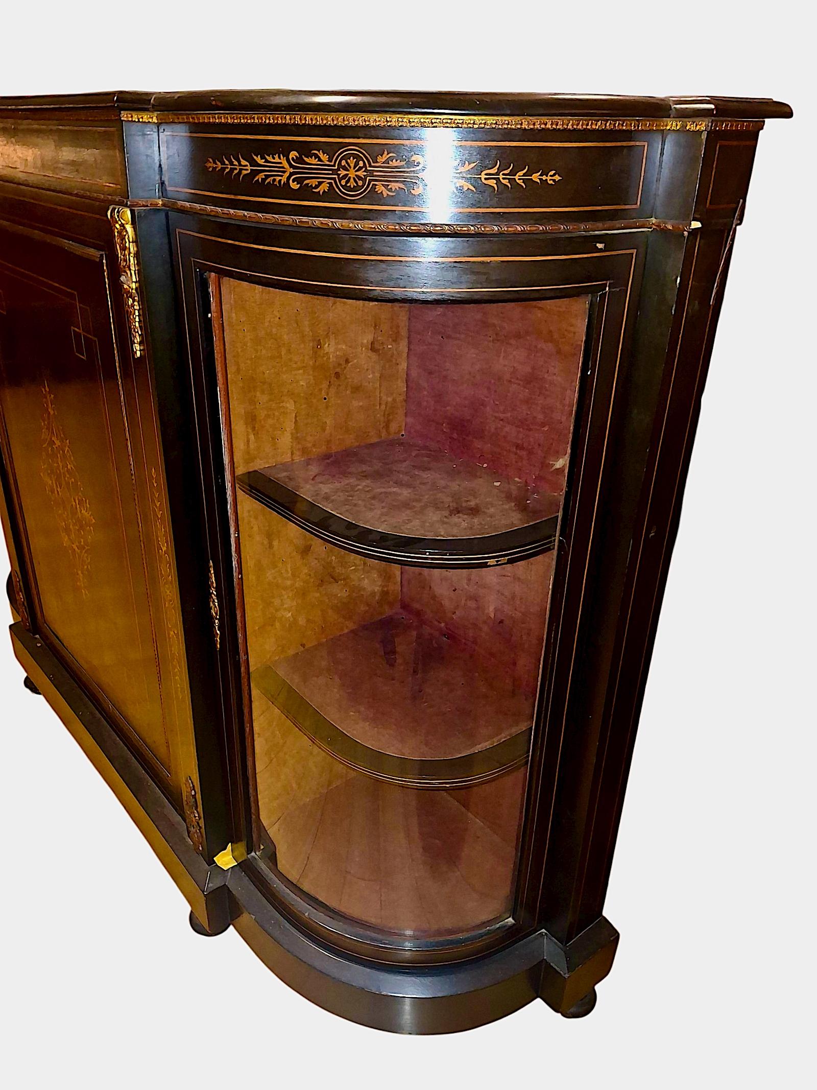 Napoleon III Second Empire Ebonized and Inlaid Credenza For Sale 3