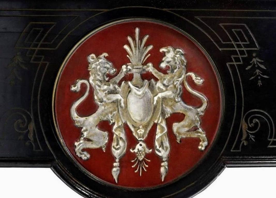 Mother-of-Pearl Fine French Napoleon III Period Porcelain Plaque Mounted Ebonized Writing Table For Sale