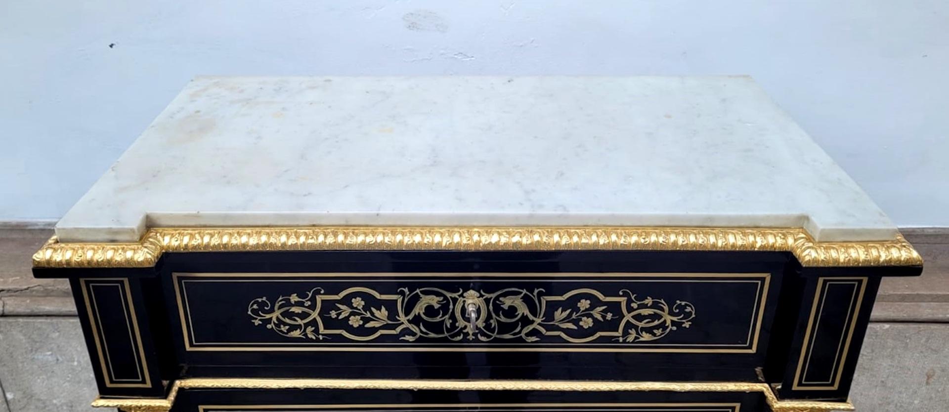 Segreteria Napoleone III in legno di pero annerito - intarsio d'ottone in vendita 3