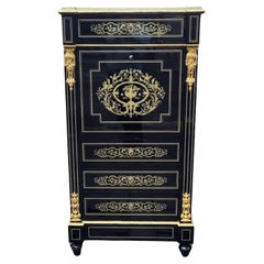 Napoleon III Secretary In Blackened Pear Wood - Brass Marquetry