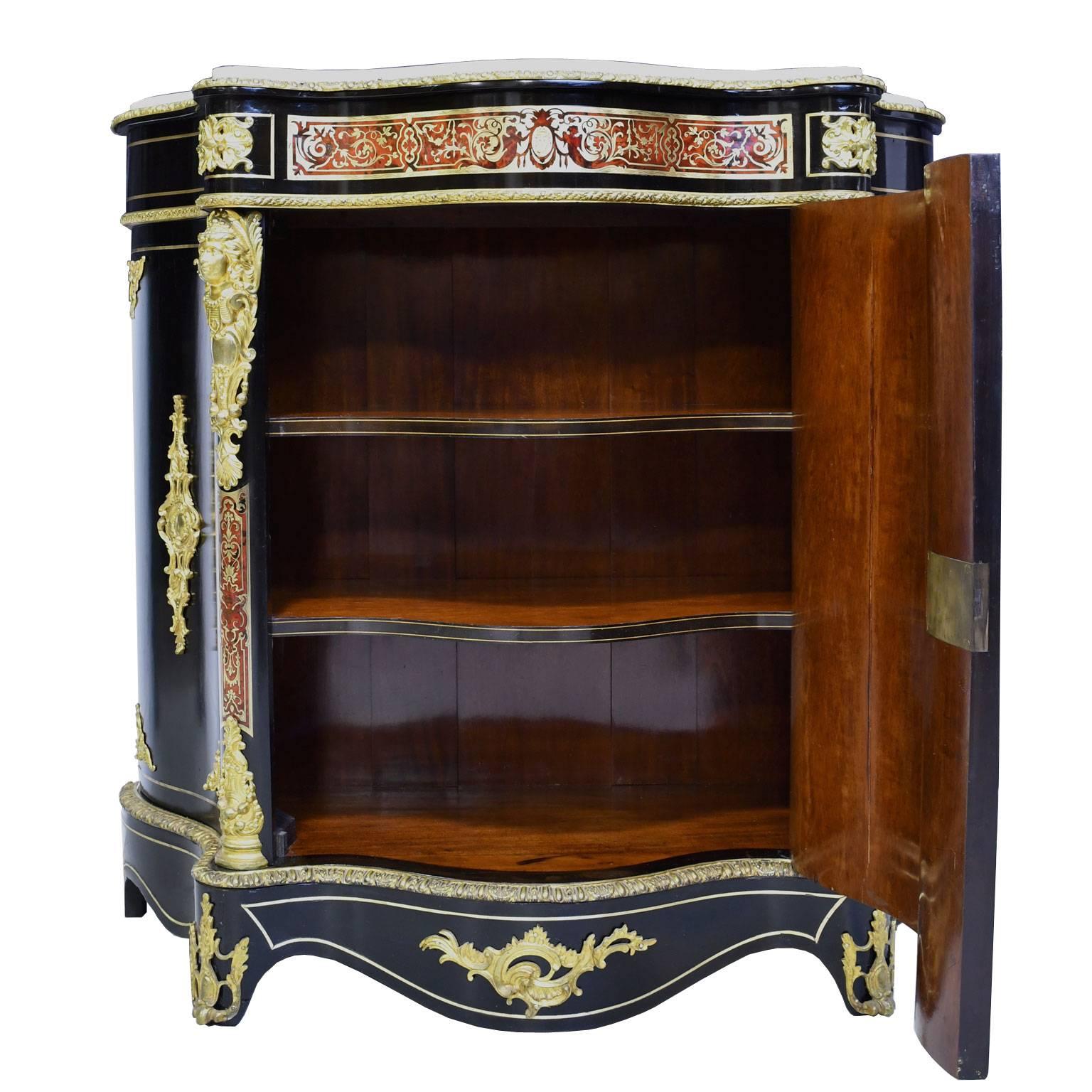 Napoleon III Serpentine-Front Boulle Cabinet, Inlays and Marble, France, 1880 6