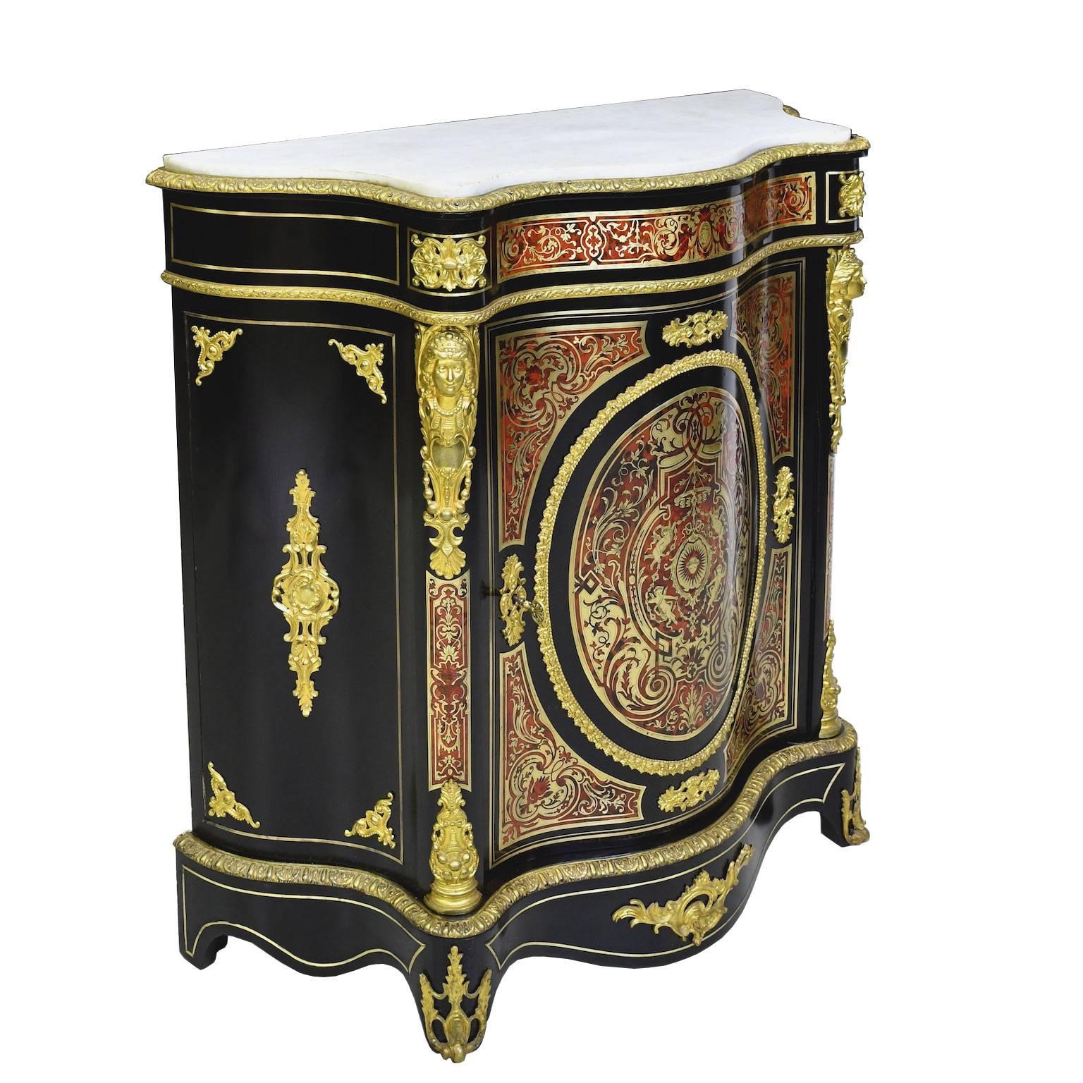 Napoleon III Serpentine-Front Boulle Cabinet, Inlays and Marble, France, 1880 7