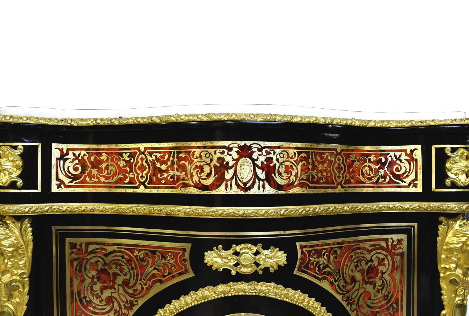 Napoleon III Serpentine-Front Boulle Cabinet, Inlays and Marble, France, 1880 11