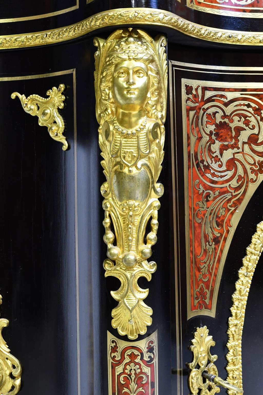 Napoleon III Serpentine-Front Boulle Cabinet, Inlays and Marble, France, 1880 3